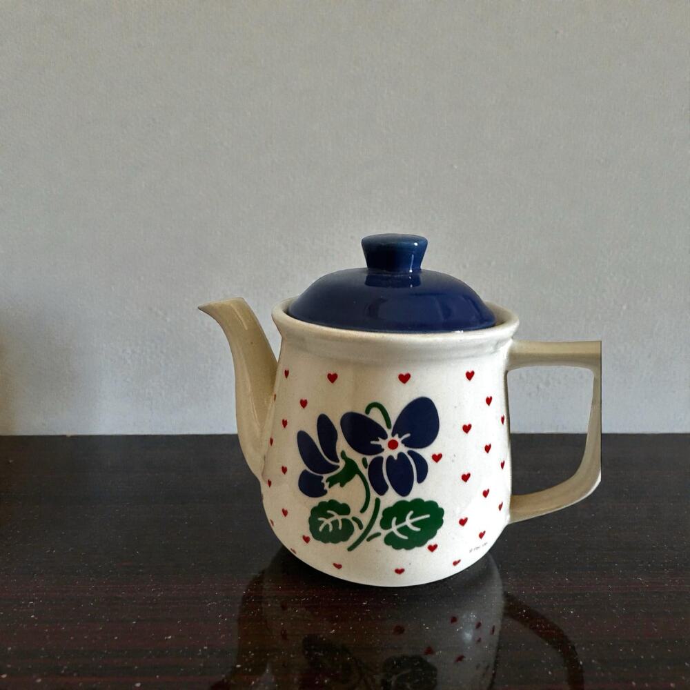 Vintage 1984 New Avenues "Violets are Blue" Ceramic Teapot with Lid Cottagecore